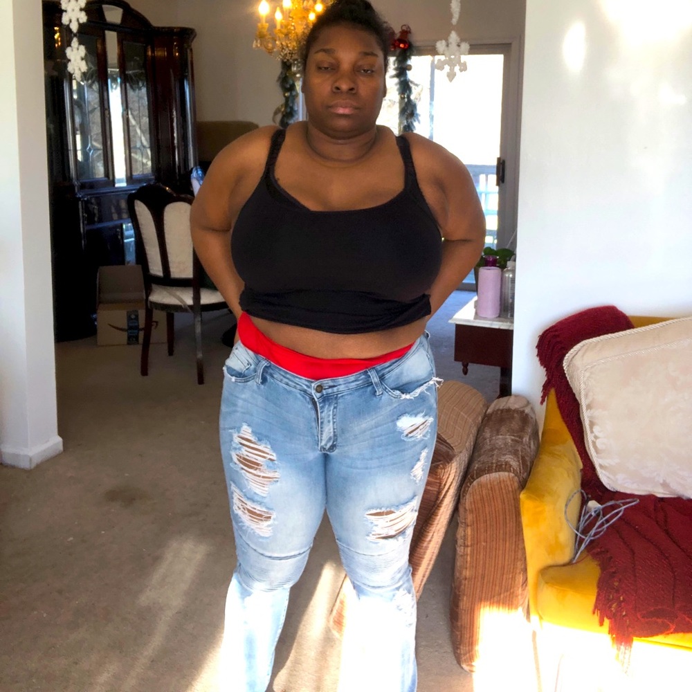 Fashion Nova mid rise distressed moto skinny jeans